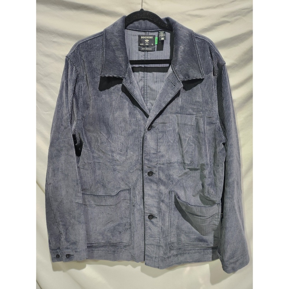Dockers LARGE‎ Navy Blue Corduroy Button Up Chore Jacket Organic W Pockets